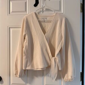 Madewell Texture & Threqd Cream Wrap Blouse